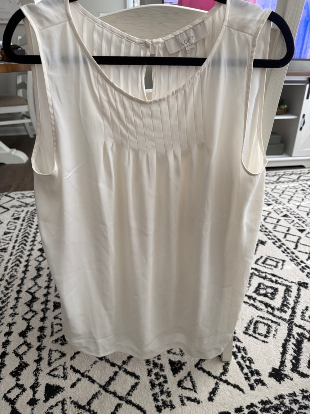 LOFT Ivory Pleated Sleeveless Shell